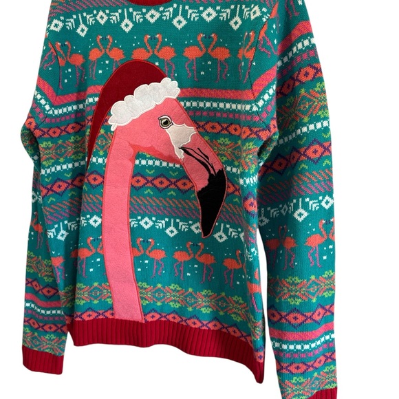 NEW Blizzard Bay Santa Flamingo bird ugly Christmas sweater, Fair Isle, Men’s L - Picture 2 of 8